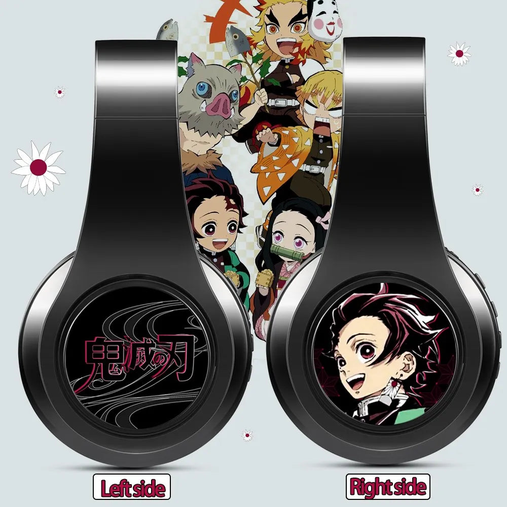 Japan Anime Headphone Demon Slayer Kimetsu No Yaiba Kamado Tanjirou Cosplay Bluetooth Headset Earphone with Mic Support TF Card